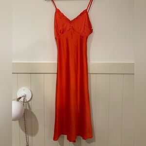 Japna tomato Red Satin Chemise - slip dress size S ruffle top‎ size zipper